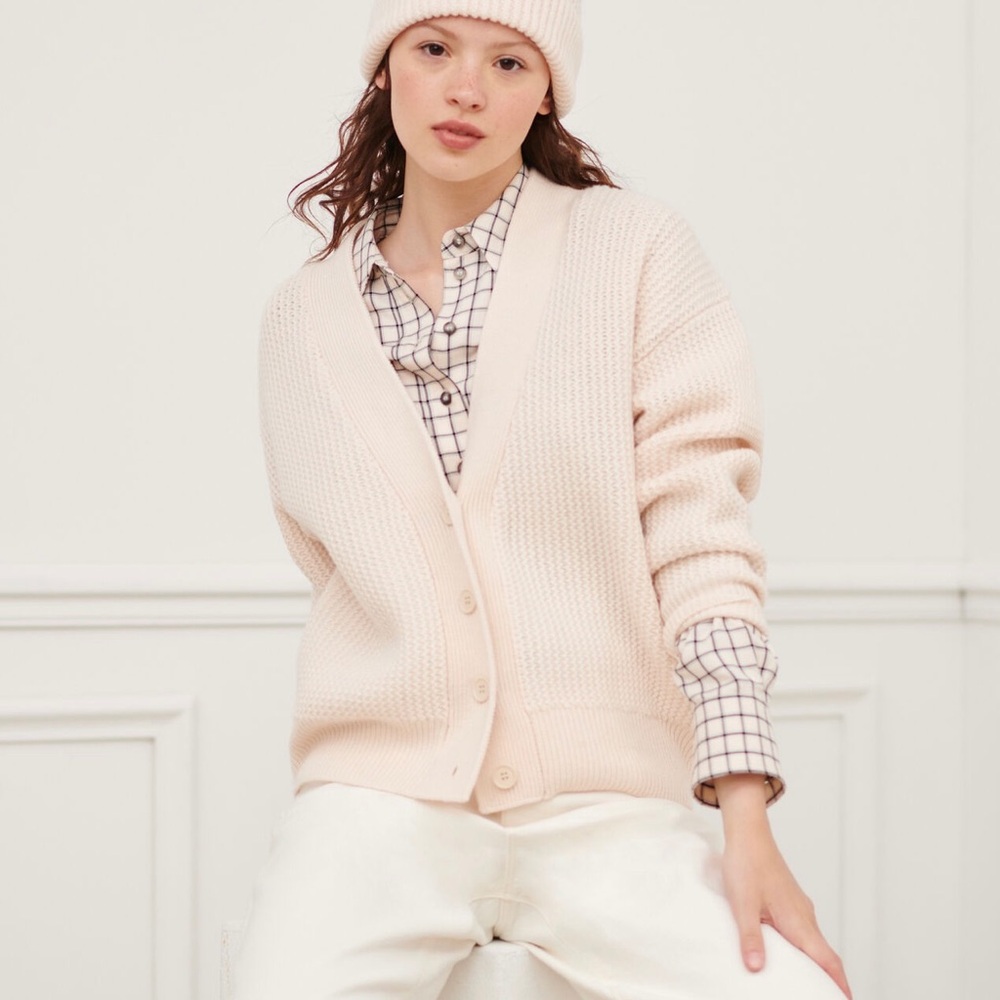 COMPTOIR DES COTONNIERS Women XS Cream Off White Virgin Wool Button Up Cardigan